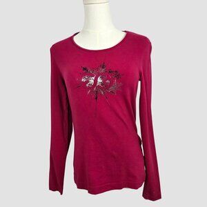 Escada Sport Top Size S Long Sleeve Pink Rhinestone Graphic Logo Print Luxury